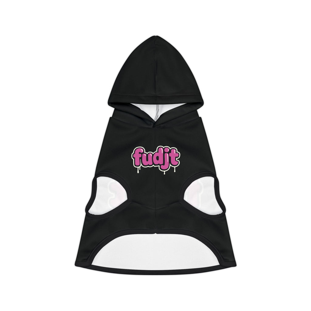 Black fudjt Pet Hoodie with Pink Drip Design - view 2