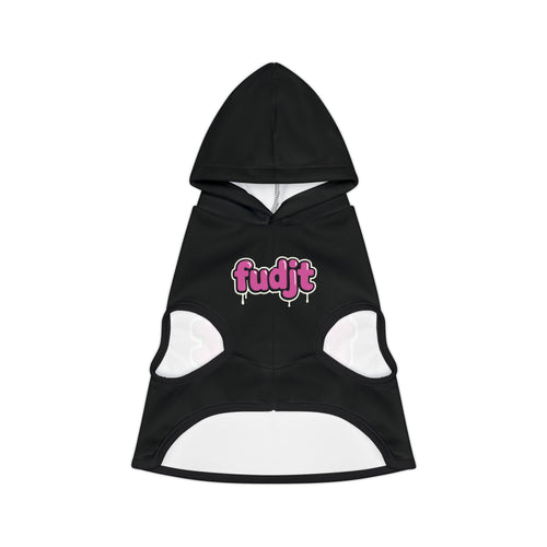 Black fudjt Pet Hoodie with Pink Drip Design - view 2