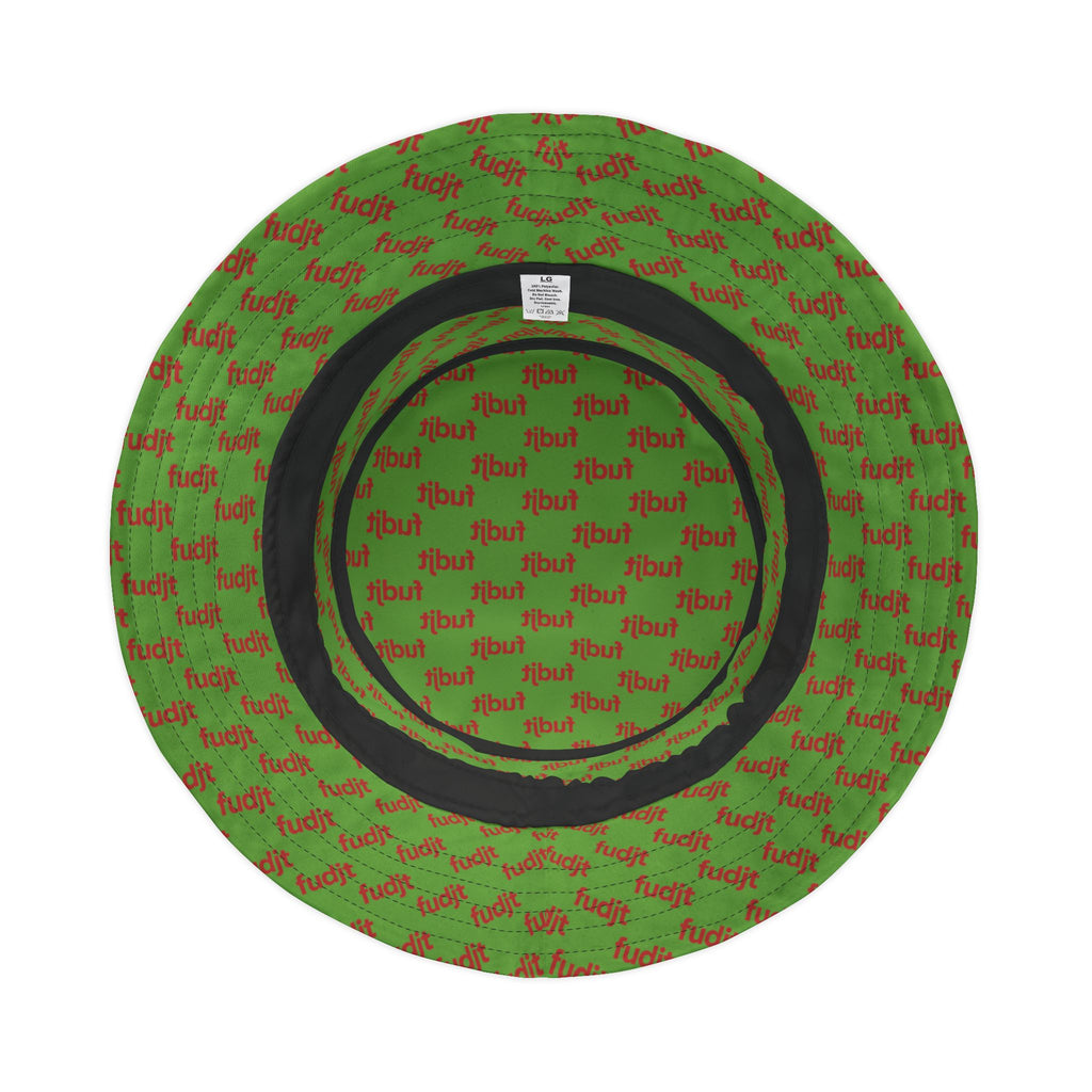 Trendy Red fudjt All Over on Green Bucket Hat