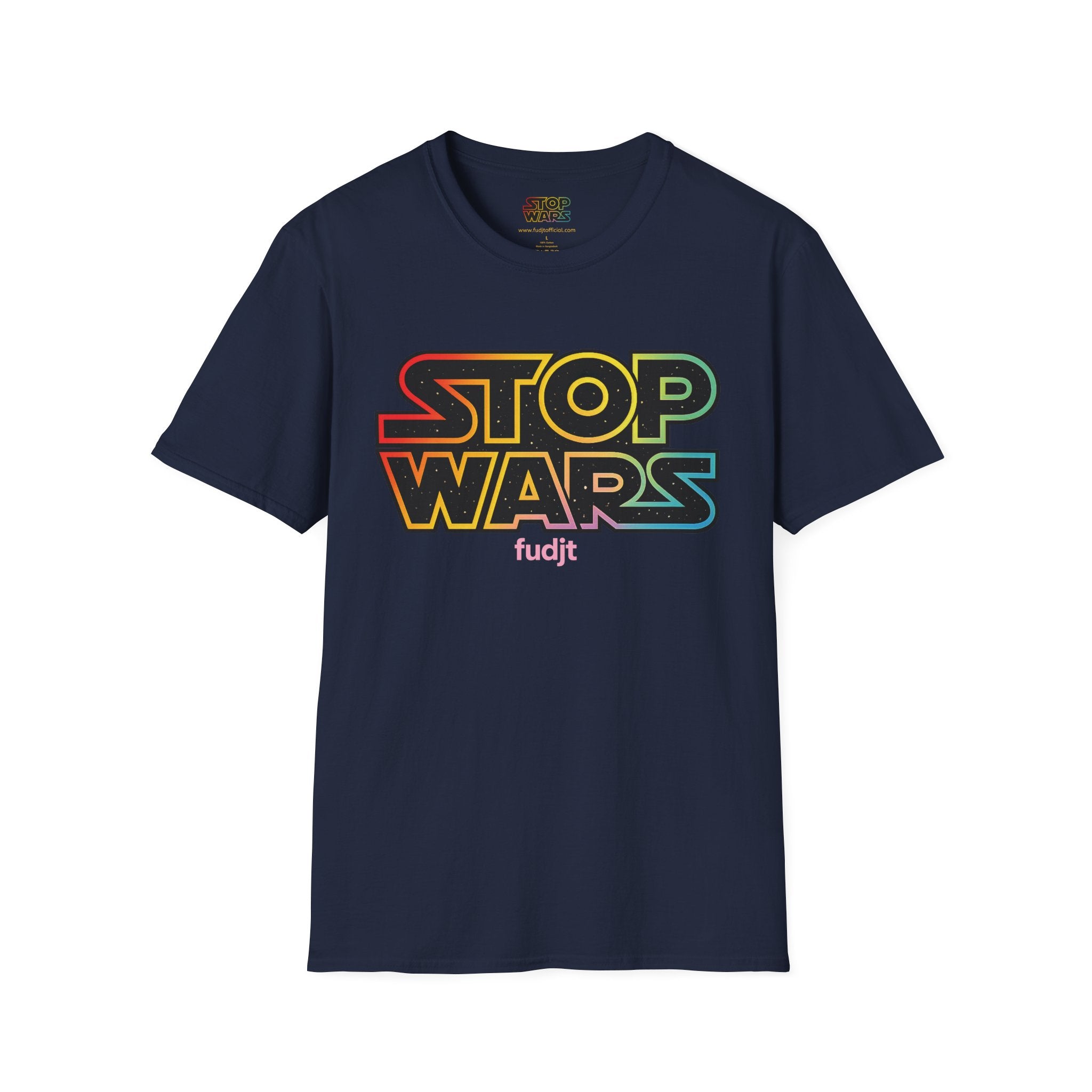 fudjt "STOP WARS" Retro Rainbow Anti-War Everyday Soft & Stylish Tee | Pink fudjt | 7 Colors
