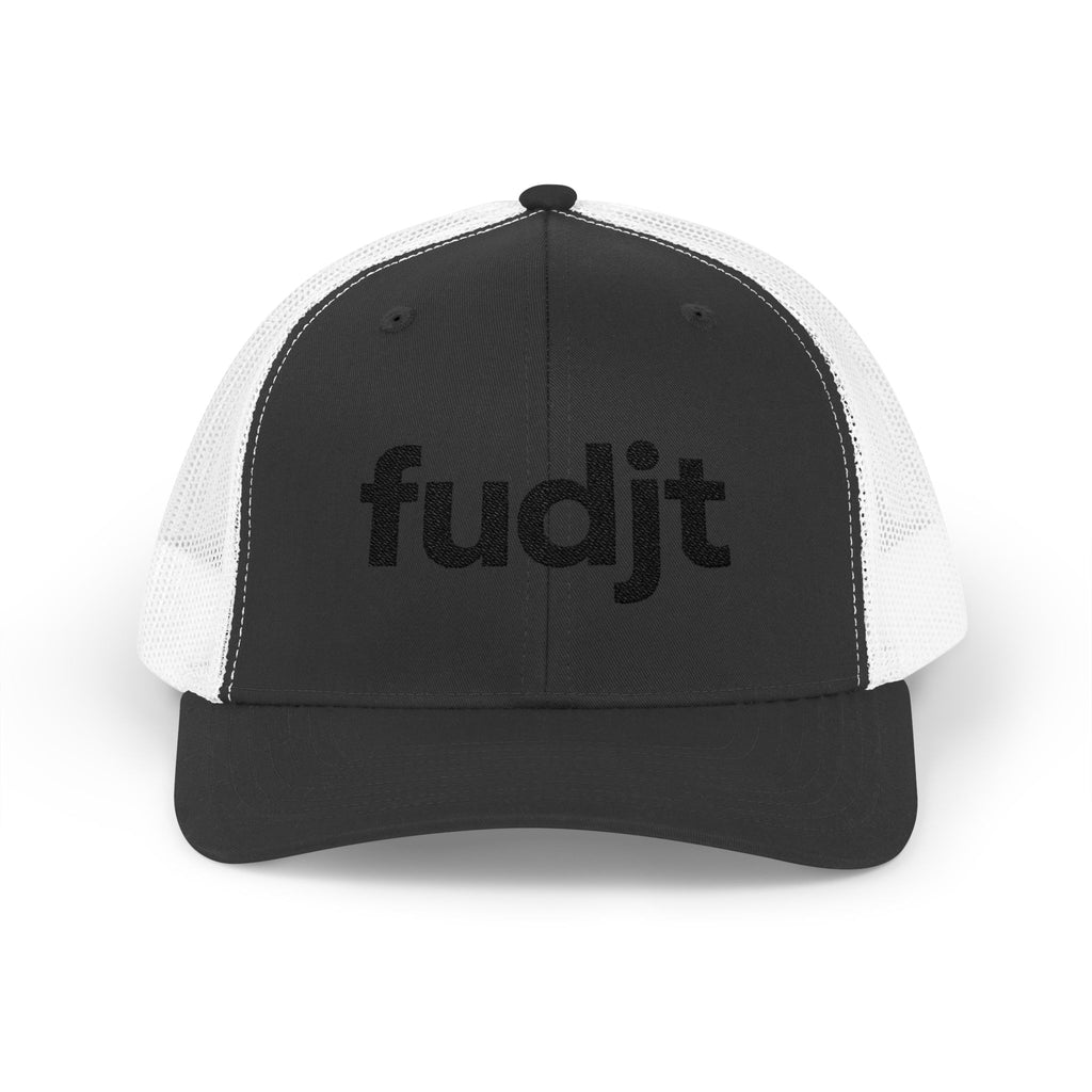 Black fudjt logo Snapback Trucker Cap | 6 Colors - view 3 - Black / White